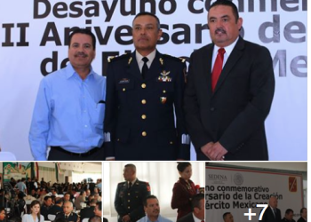 Los líderes magisteriales Francisco Javier Duarte Flores y Jesús Jaime Rochín Carrillo, asisten como invitados a la conmemoración del CIII Aniversario de la Creación del Ejército Mexicano