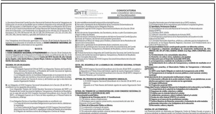 Los días 14 y 15 de marzo próximos será en Hermosillo, la elección de los nuevos dirigentes de la Sección 28 del SNTE