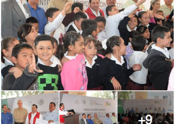 Entregan apoyos económicos a escuelas. Presentes, los líderes magisteriales de Sonora, Francisco Javier Duarte Flores y Jesús Jaime Rochín Carrillo