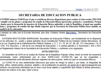 El ciclo escolar 2019-2020 termina el 19 de junio del presente año, informa la SEP. Publica acuerdo para evaluar aprendizajes