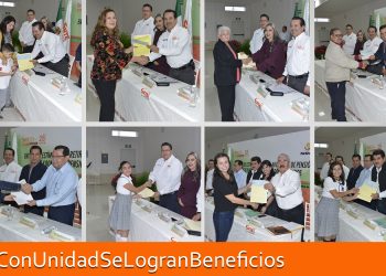 Entrega de estímulos por retiro, nivelación de pensión y becas a hijos de trabajadores de la Sección 28 del SNTE