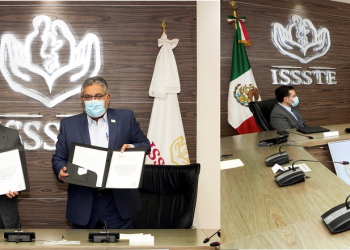 El secretario general del SNTE, Alfonso Cepeda Salas, entregó al director general del ISSSTE, Luis Antonio Ramírez Pineda, el Pliego Nacional de Demandas de la Seguridad Social 2021