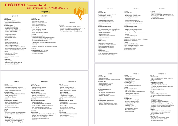 Con la participación de 130 escritores locales, nacionales e internacionales arranca el 12 de noviembre el programa del Festival Internacional de Literatura Sonora 2020 (FILSON 2020)   