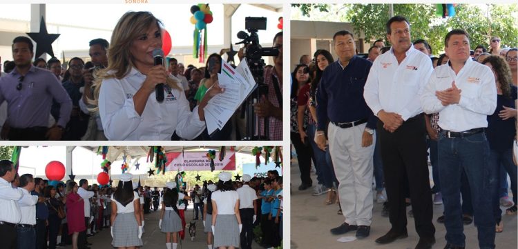 Líderes del magisterio sonorense acompañan a la Gobernadora Claudia Pavlovich Arellano, en la Ceremonia de Clausura de Ciclo Escolar 2018-2019