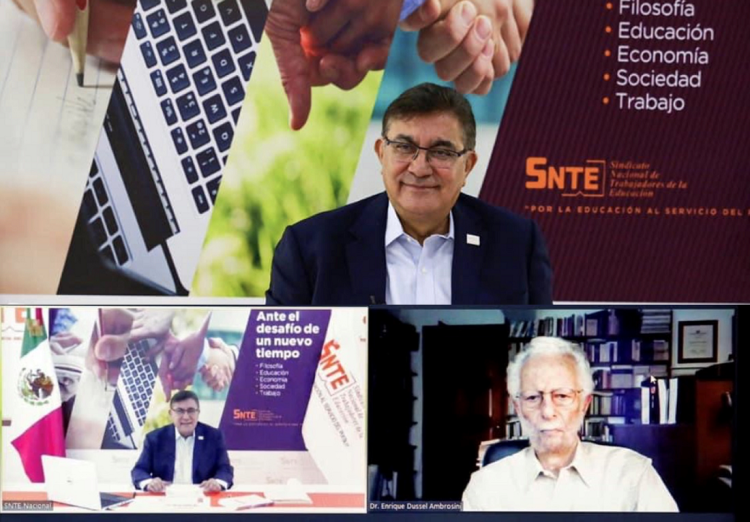El secretario general del SNTE, Alfonso Cepeda Salas, inauguró una serie de seminarios en línea. Primer conferenciante: Enrique Dussel Ambrosini