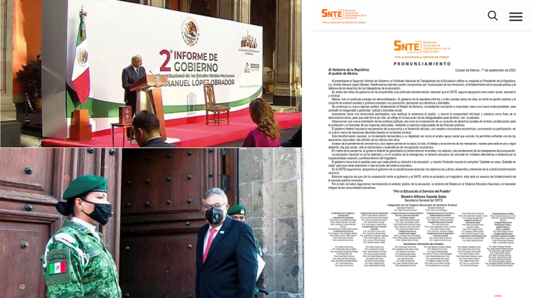 Con motivo del Segundo Informe de Gobierno, el SNTE ratifica su respaldo al Presidente de la República, Andrés Manuel López Obrador