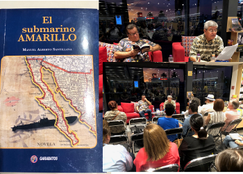 Ignacio Mondaca Romero, presidente de ESAC, presentó ayer en la Librería Gandhi de Hermosillo, la novela “El submarino amarillo” de Manuel Alberto Santillana