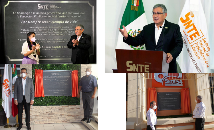 El SNTE rinde homenaje al magisterio por su destacada labor durante la pandemia. Develan placas en honor de las y los docentes