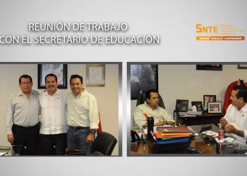 El líder magisterial Francisco Javier Duarte Flores se reúne con el titular de la SEC, Ernesto de Lucas Hopkins. Presente, el Representante del Comité Ejecutivo Nacional del SNTE,  Antonio Orozco Montoya