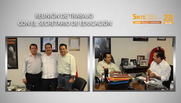 El líder magisterial Francisco Javier Duarte Flores se reúne con el titular de la SEC, Ernesto de Lucas Hopkins. Presente, el Representante del Comité Ejecutivo Nacional del SNTE, Antonio Orozco Montoya