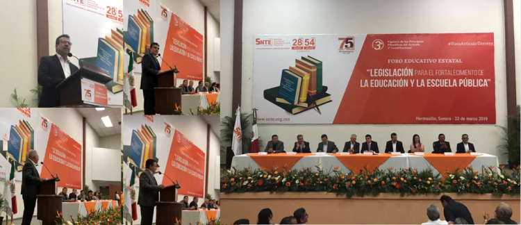Secretario de Gobierno de Sonora inaugura Foro Educativo. Organizan Secciones 28 y 54 del SNTE, que encabezan los secretarios generales, César Adalberto Salazar López y Raymundo Lagarda Borbón      