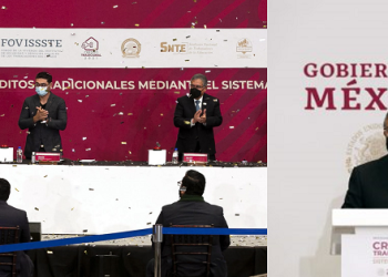 El secretario general del SNTE, Alfonso Cepeda Salas, participa en la entrega de 15 mil créditos del FOVISSSTE