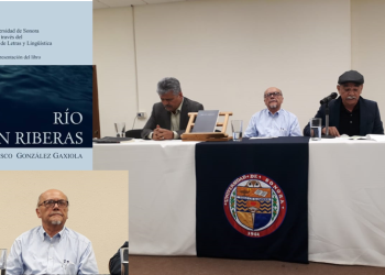 Los escritores Ernesto García y Fortino Corral presentaron anteayer en la UNISON, el libro Río sin riberas, del doctor Francisco González Gaxiola