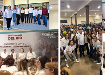 María Dolores en un encuentro proselitista con el magisterio de la capital de Sonora