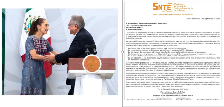 SNTE apoya a la Presidenta y valora política social orientada a reducir desigualdades